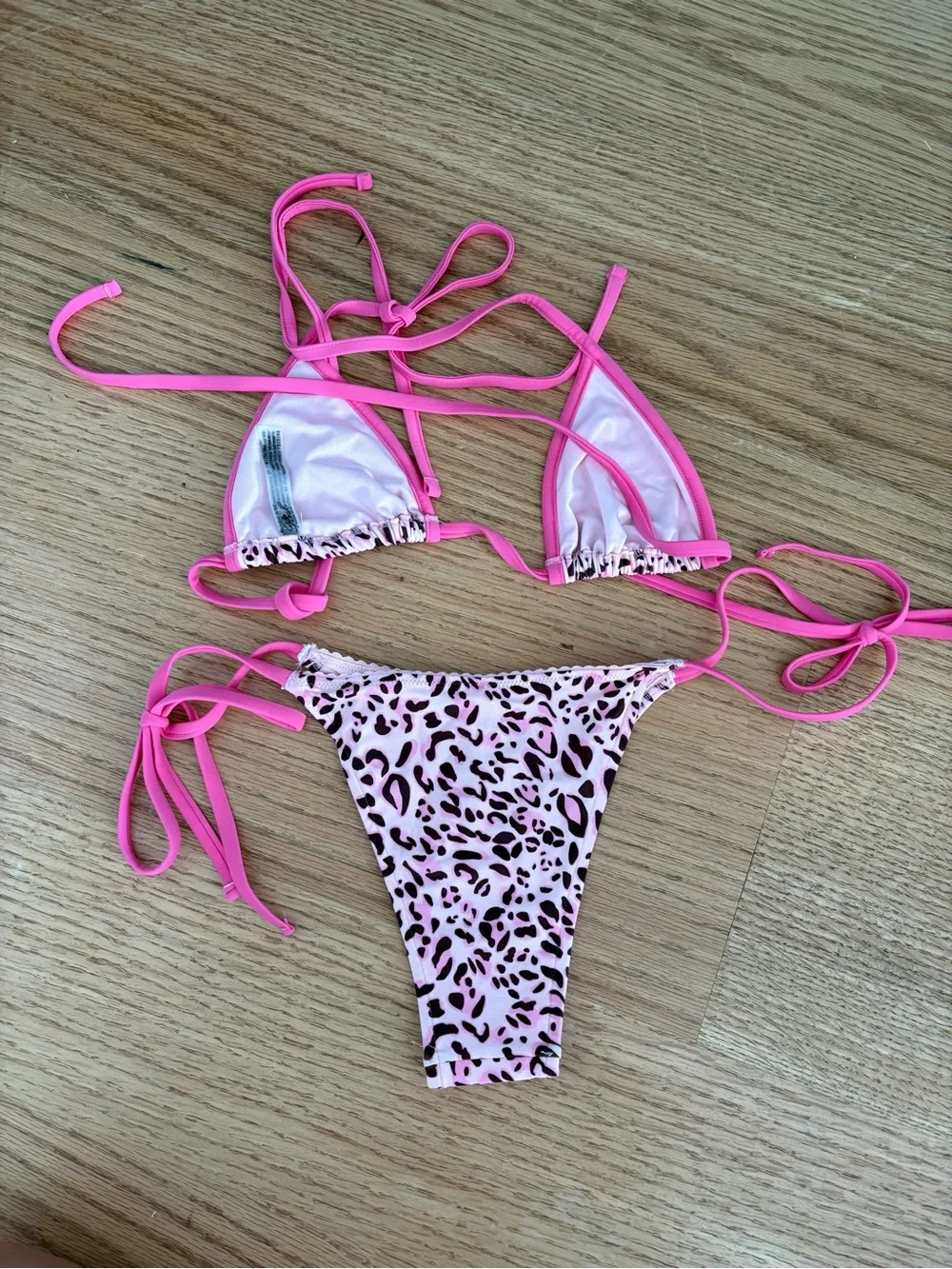 Frankie's Bikinis Pink Leopard Print Triangle Tie-Side Bikini